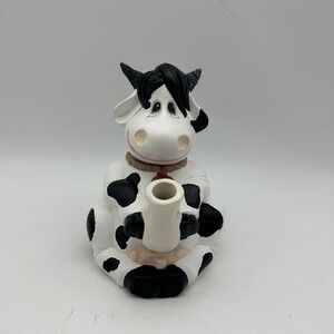 Vintage 1994 Pottery Black And White Cow Teapot 7.5" Tall